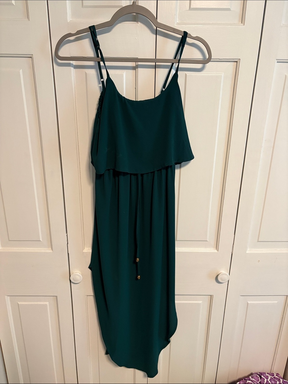 Sleeveless Teal High-Low Spaghetti Strap Dress